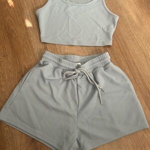 Light Blue Ribbed Tank and Shorts Set
